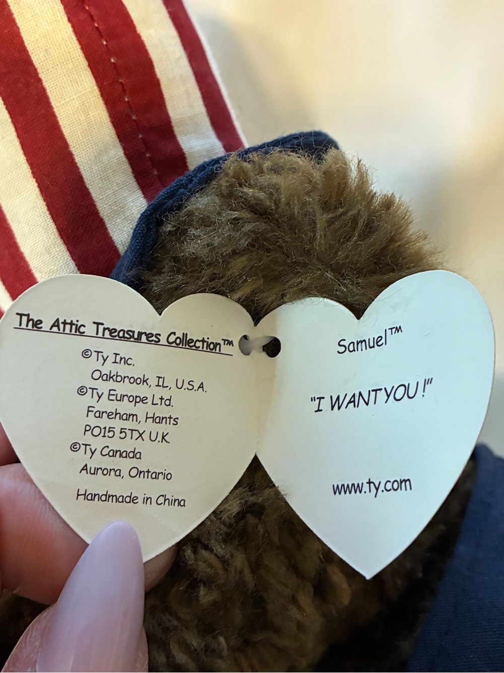 1993 Ty Attic Treasures "Samuel" Patriotic Bear dressed in an Uncle Sam costume - Picture 9 of 11